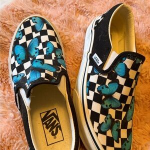 Vans Slip-On Sneakers - Blue Butterfly Checkered